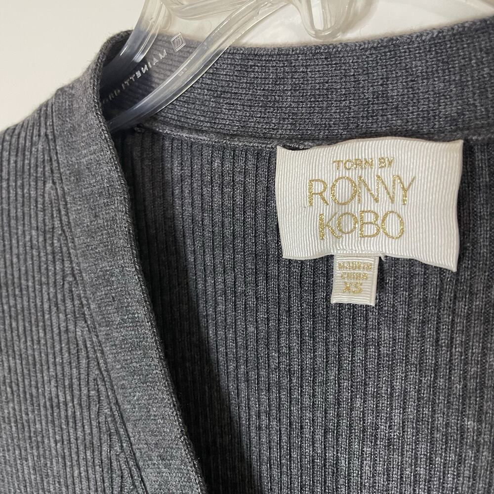Torn by Ronny Kobo Vianne Ribbed Knit Maxi Sweater Dress Gray Button Front XS - Picture 4 of 7